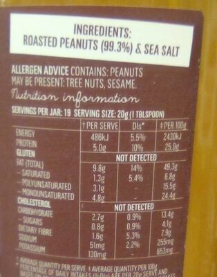 Dark roasted Peanut Butter - smooth - Nutrition facts