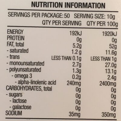 Dairy Free - Nutrition facts
