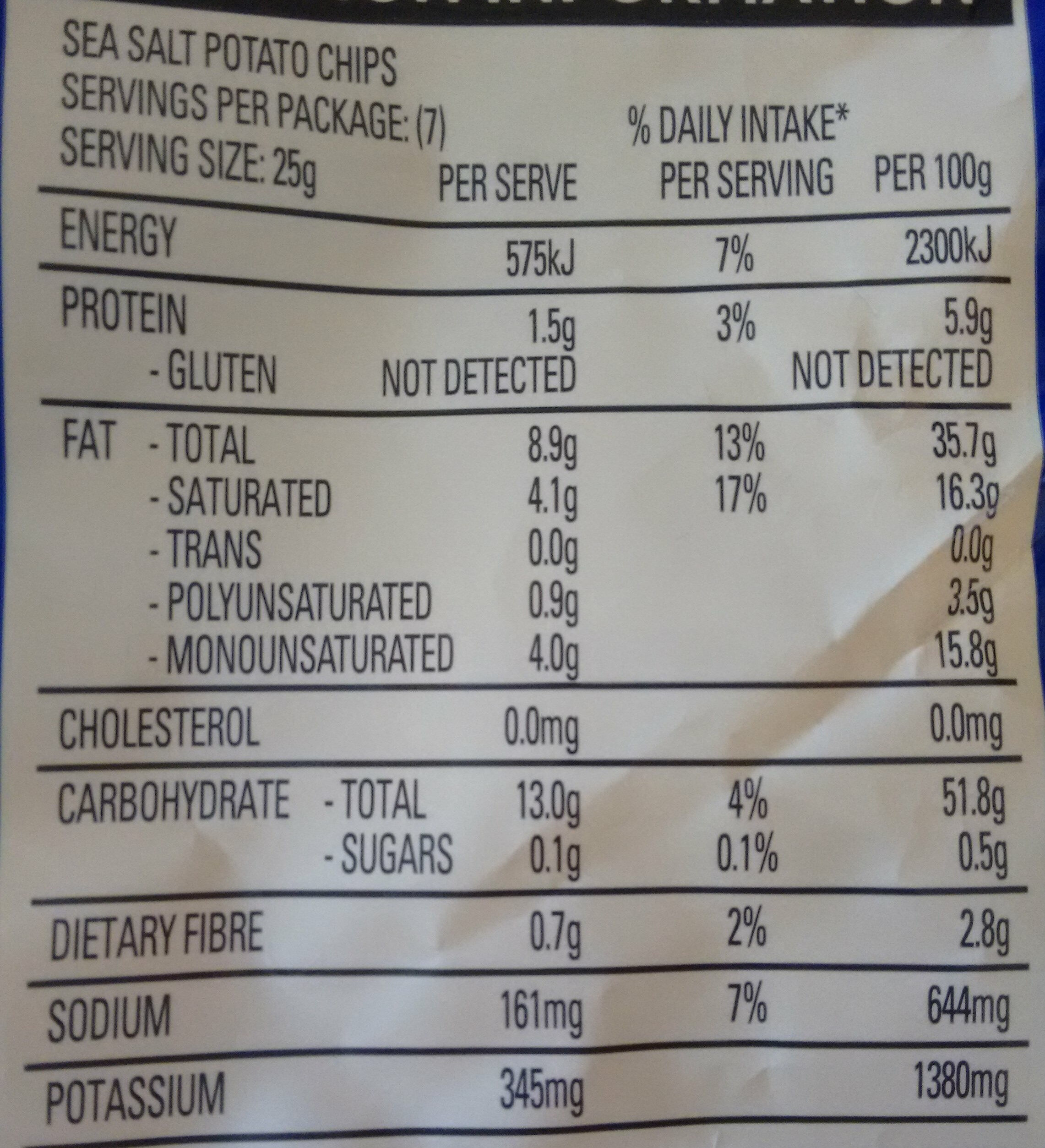 The natural chip co. - Nutrition facts