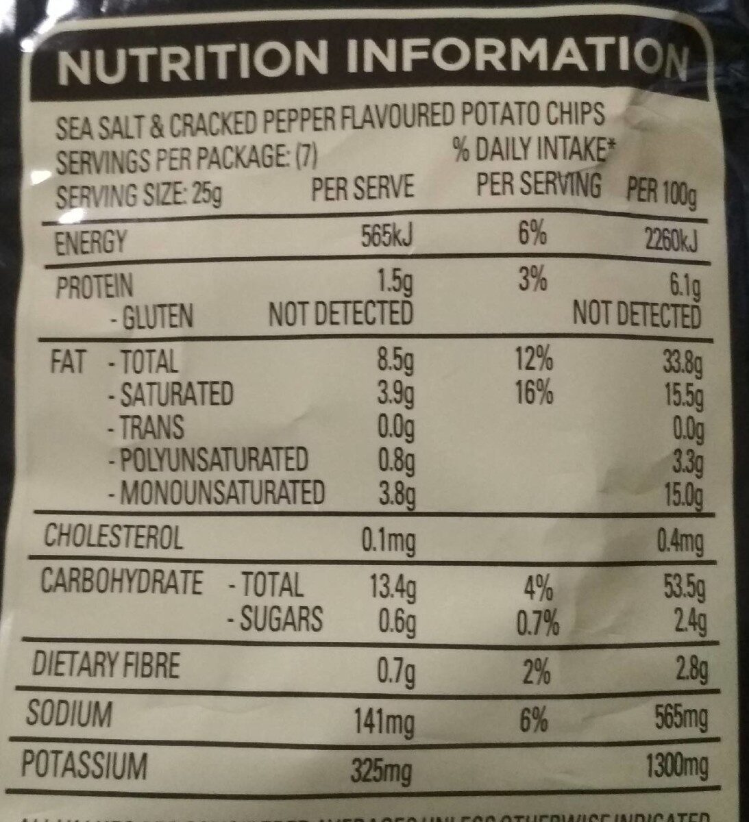 Sea salt & cracked pepper chips - Nutrition facts