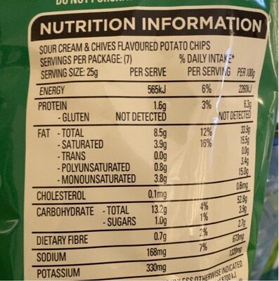 Sour cream & Chives chips - Nutrition facts