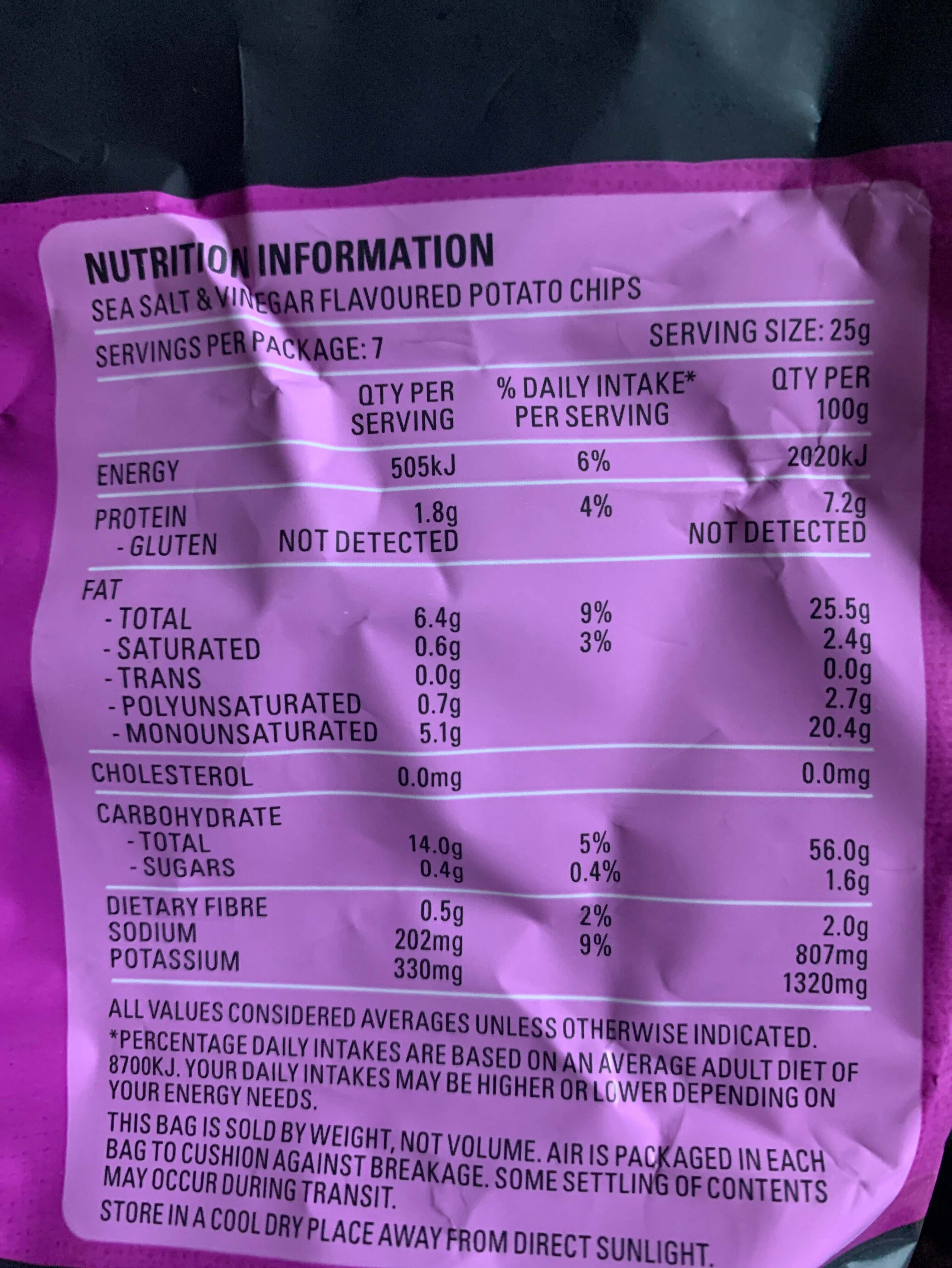 Kettle Chips Sea Salt & Vinegar - Ingredients