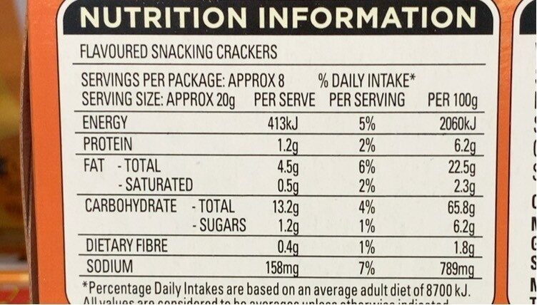 Honey soy chicken crispy crackers - Nutrition facts