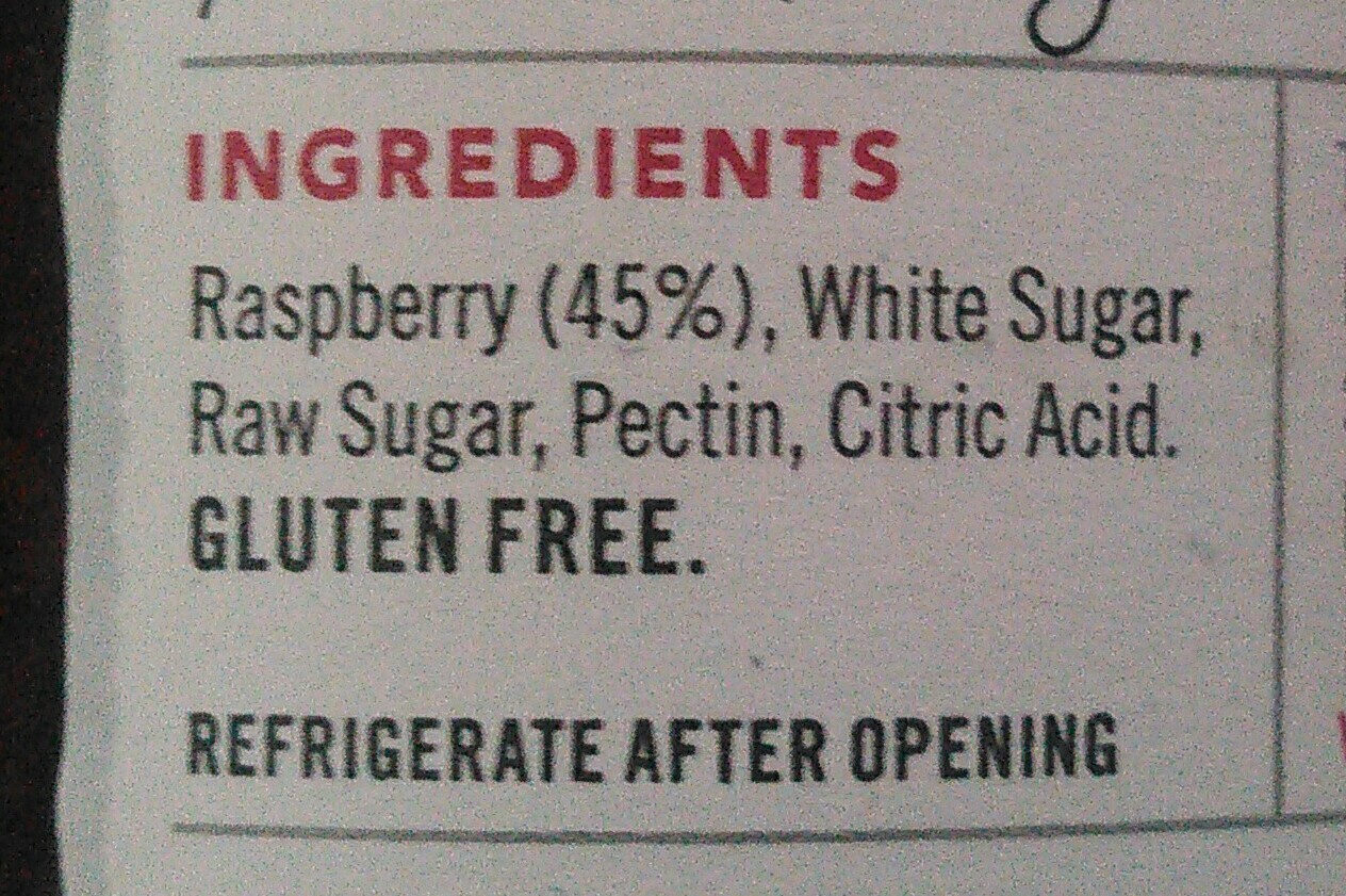 Australian rasberry jam - Ingredients
