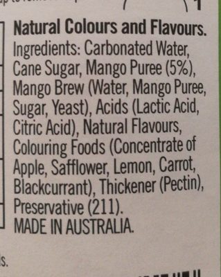 Bundaberg Trop Mango 375ML / 12 - Ingredients