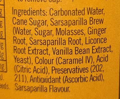 Sarsaparilla - Ingredients