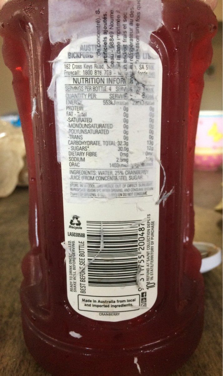 Cranberry Juice drink - Ingredients - fr