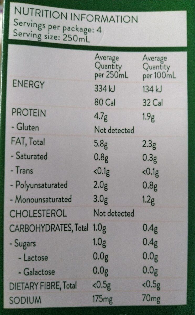 Organic soy milk - Nutrition facts