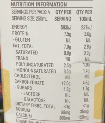 Organic Nature's Soy Milk No Added Caned Sugar Original - Nutrition facts