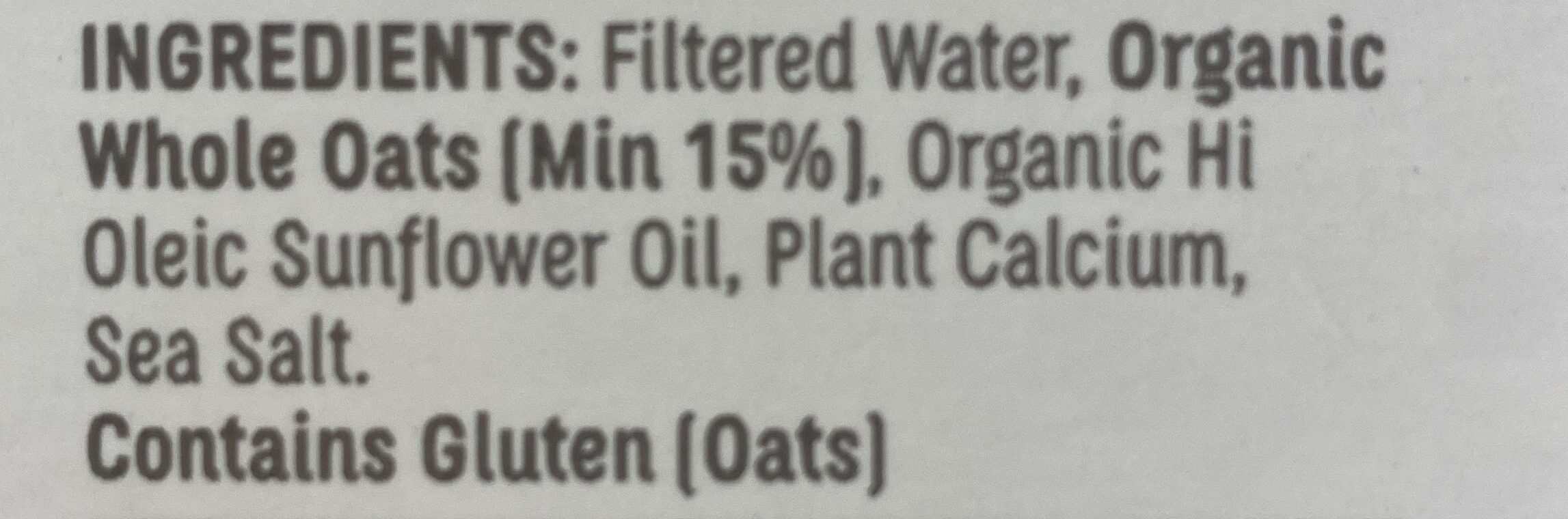 Oat Milk it's Organic Unsweetened Original - Ingredients