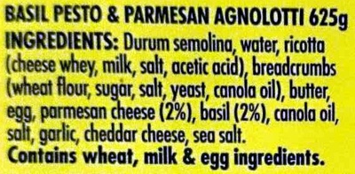 Basil Pesto & Parmesan Agnolotti - Ingredientes - en