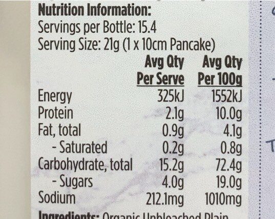 Organic pancake mix - Nutrition facts