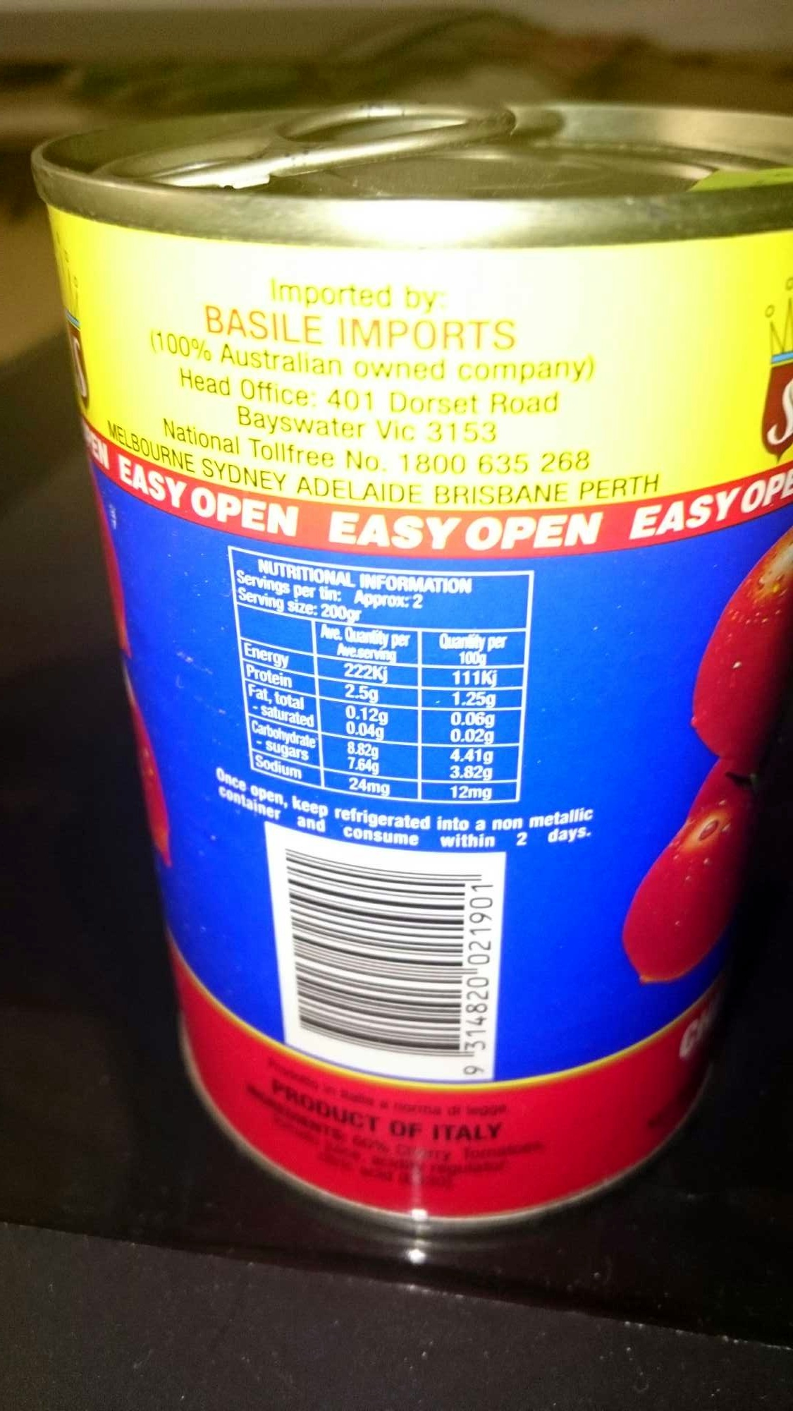 cherry tomatoes in tomato juice - Nutrition facts