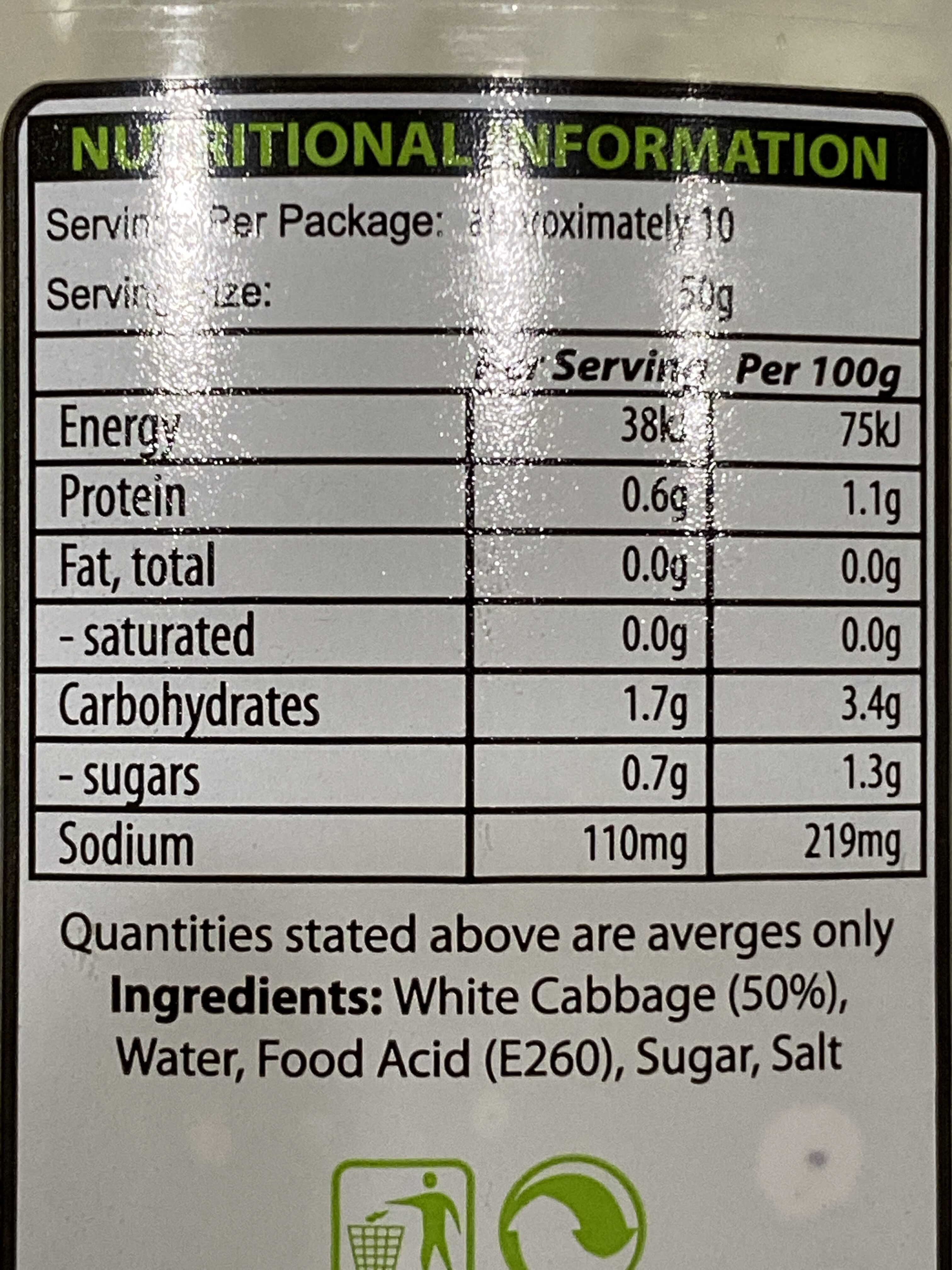 Sauerkraut - Nutrition facts