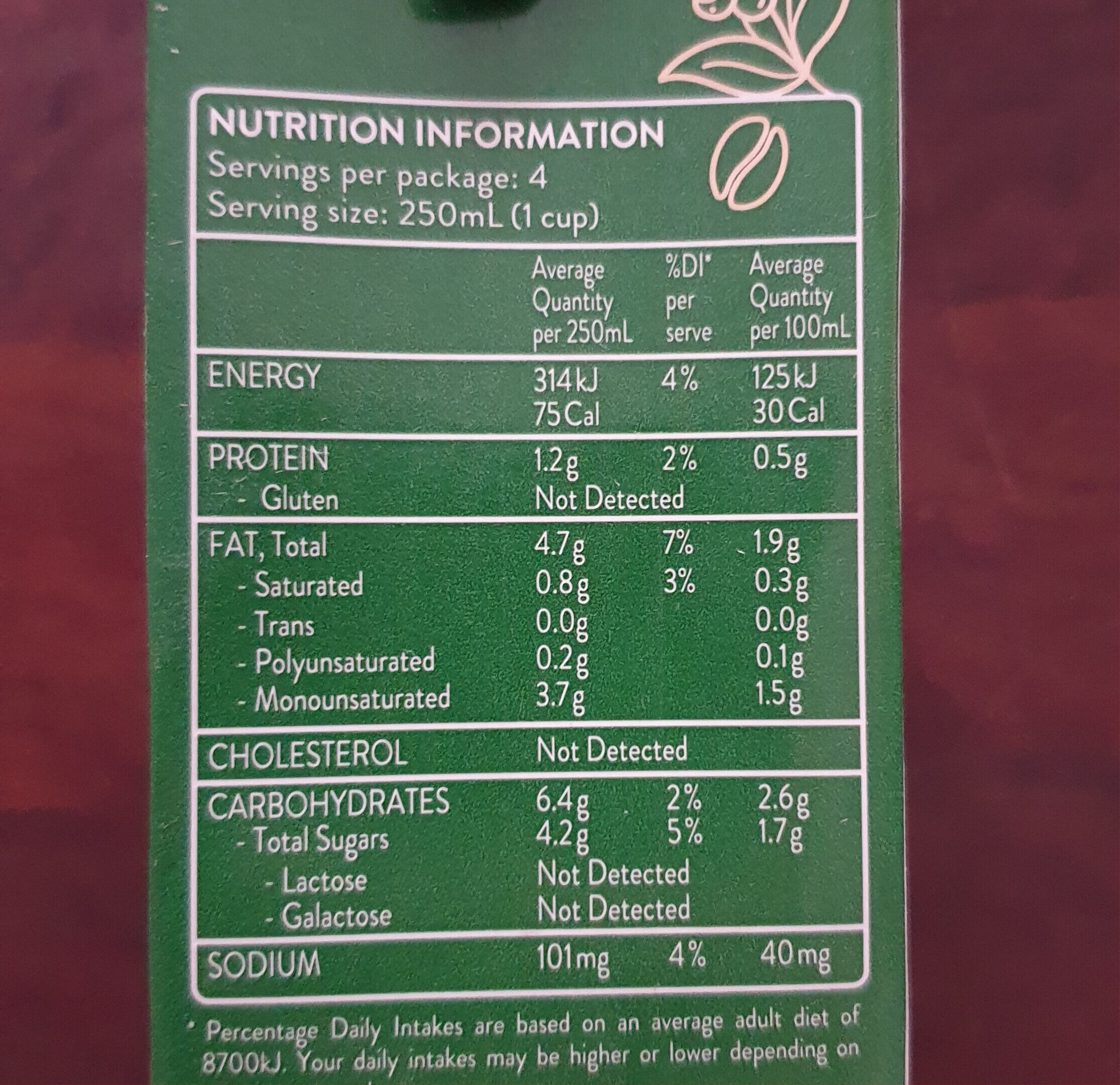 Australia's Own Barista Macadamia - Nutrition facts