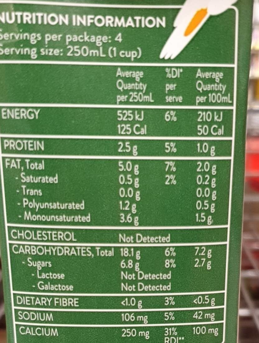 Organic oat unsweetened - Nutrition facts