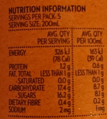 Orange Juice - Información nutricional - en