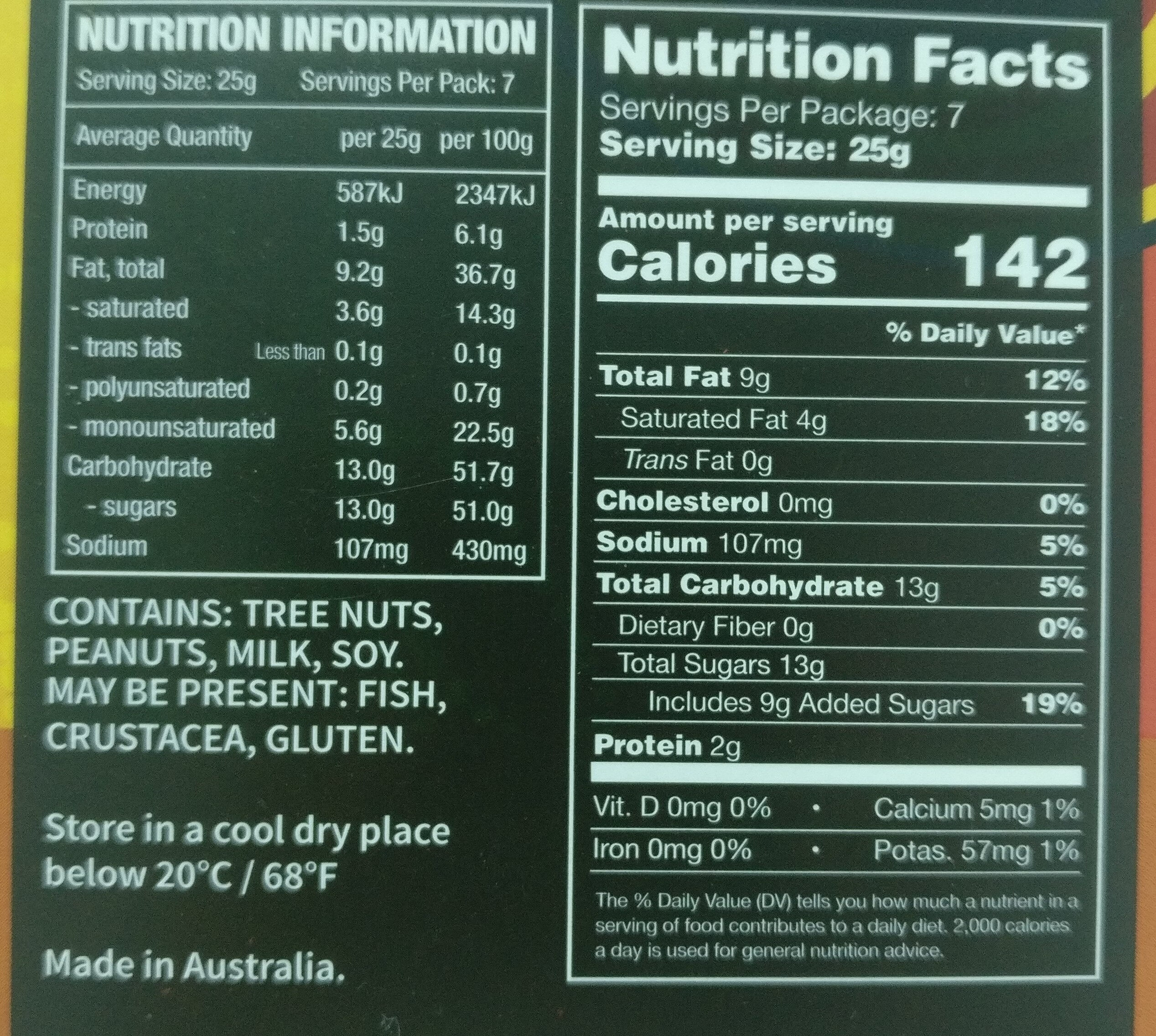 Chocolate Macadamias Salted Caramel - Nutrition facts