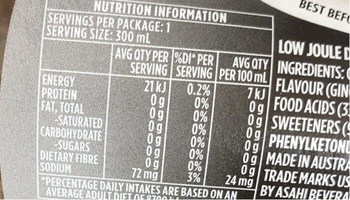Dry ginger ale - Nutrition facts