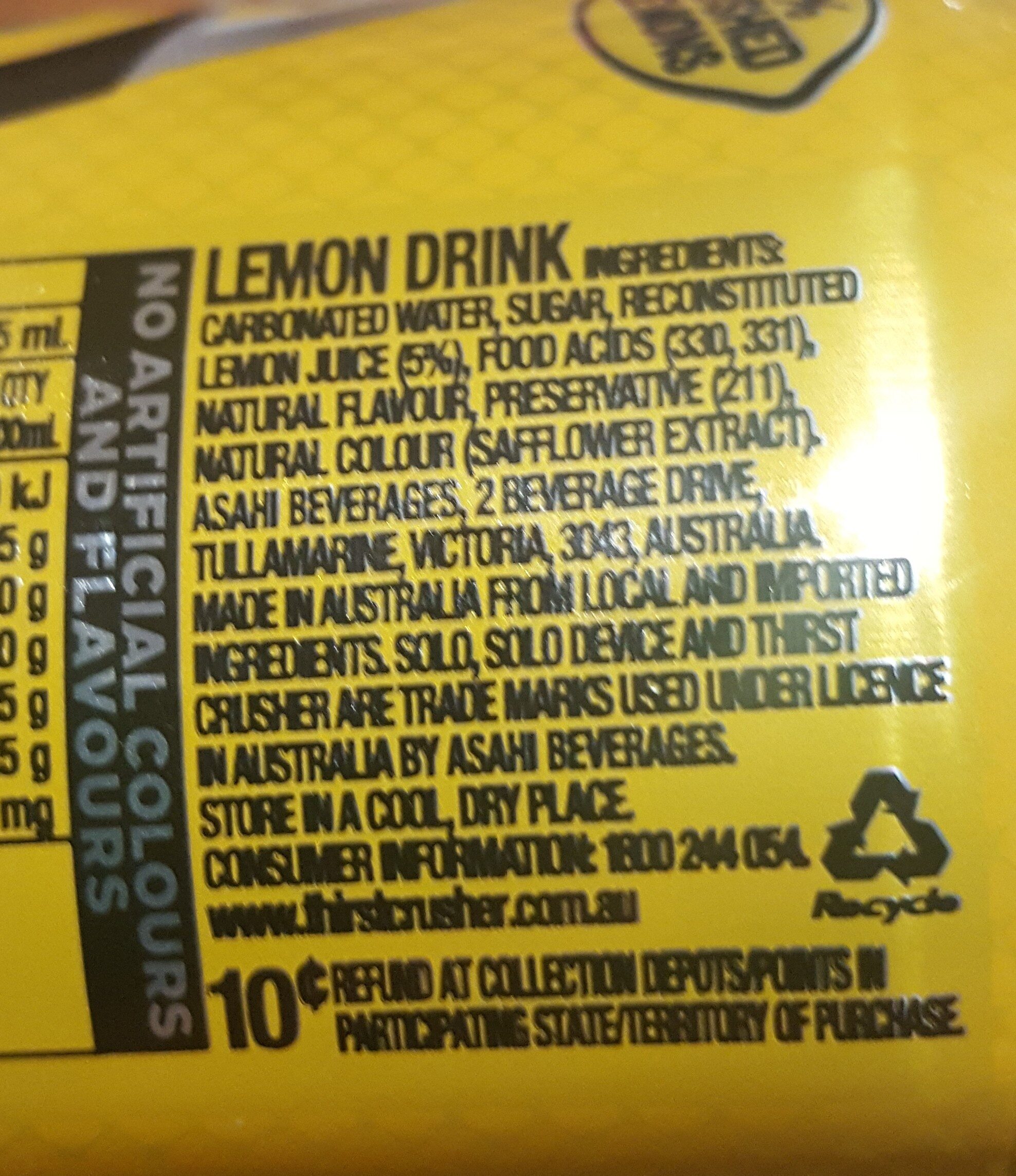 Solo Original Lemon - Ingredients