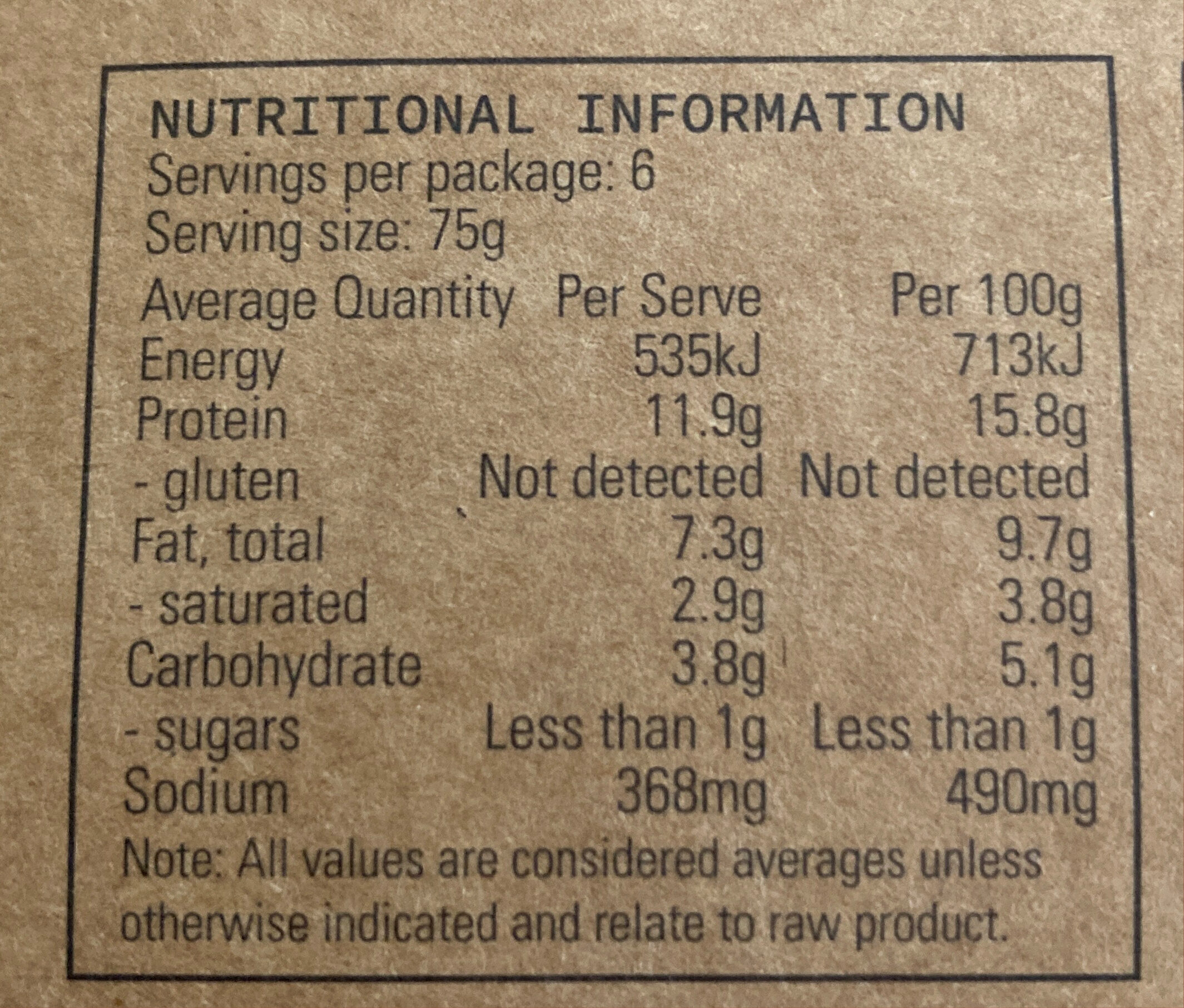 Chicken Mozzarella and Rocket Premium Sausages - Nutrition facts