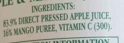 Apple & Mango Juice - Ingredients