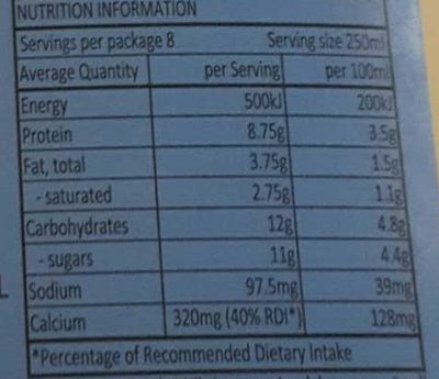 Adelaide Hills Dairies 100% South Australian Fresh Milk Fat Reduced - Nutrition facts