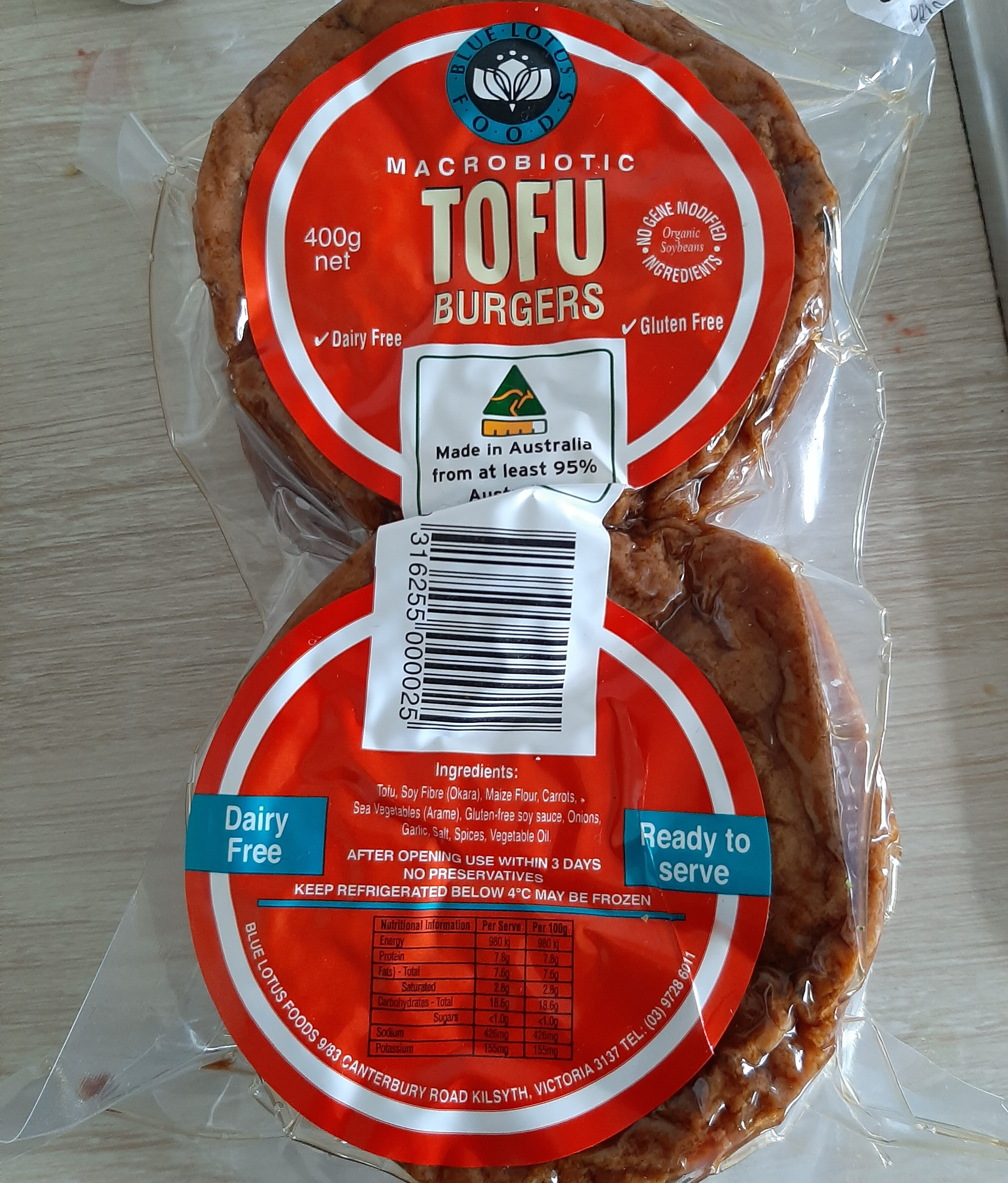 macrobiotic tofu burgers - Product