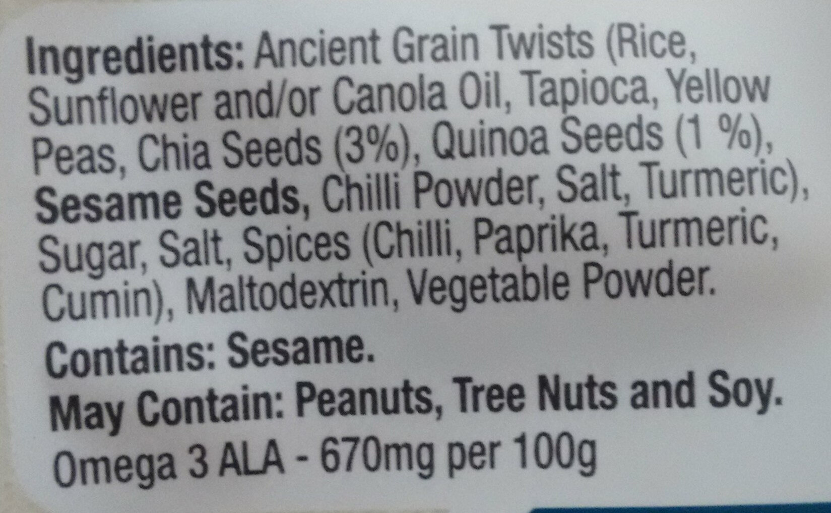Ancient Grain Twists - Ingredients