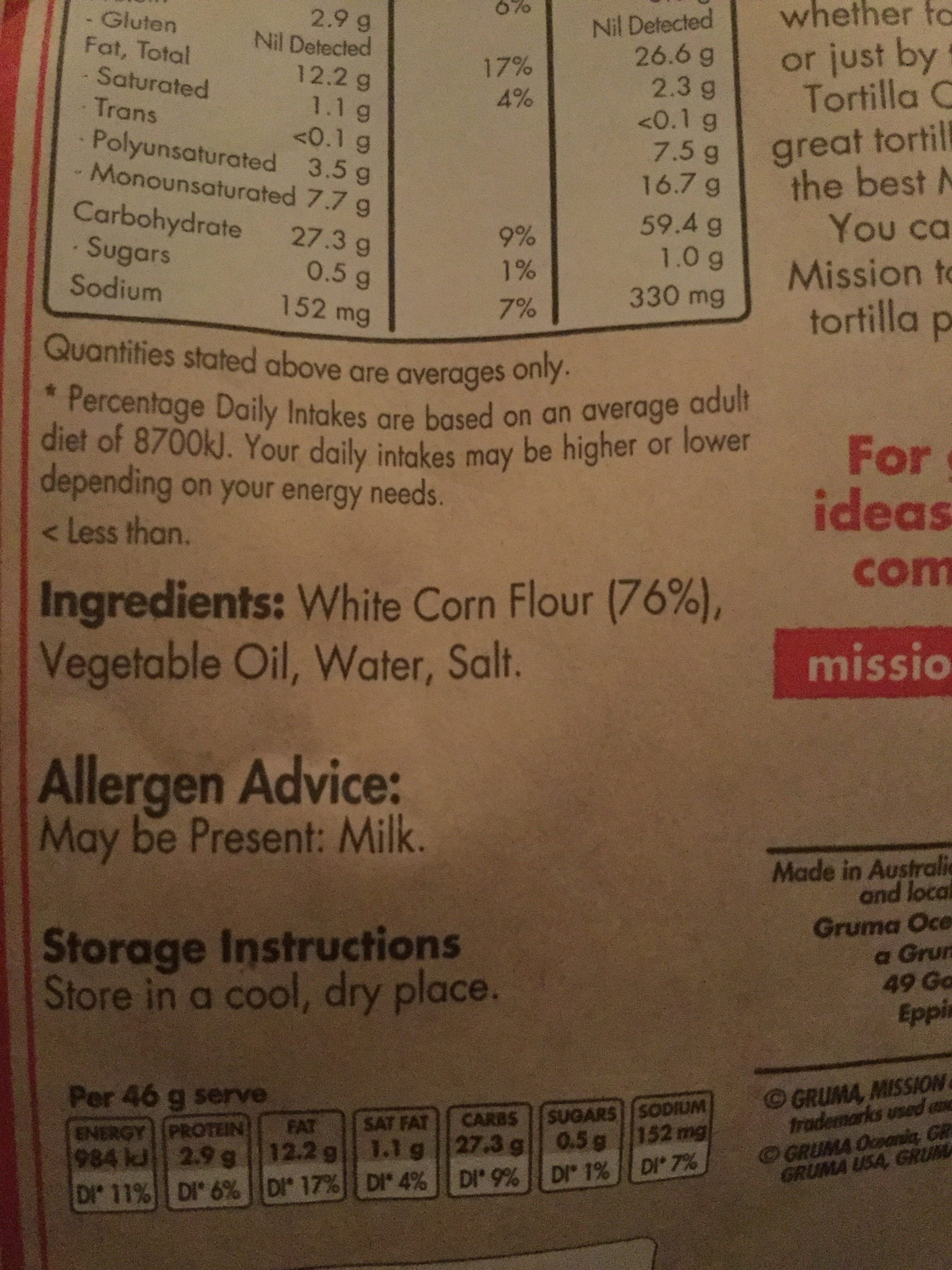 White Corn Tortilla Corn Chips - Ingredients
