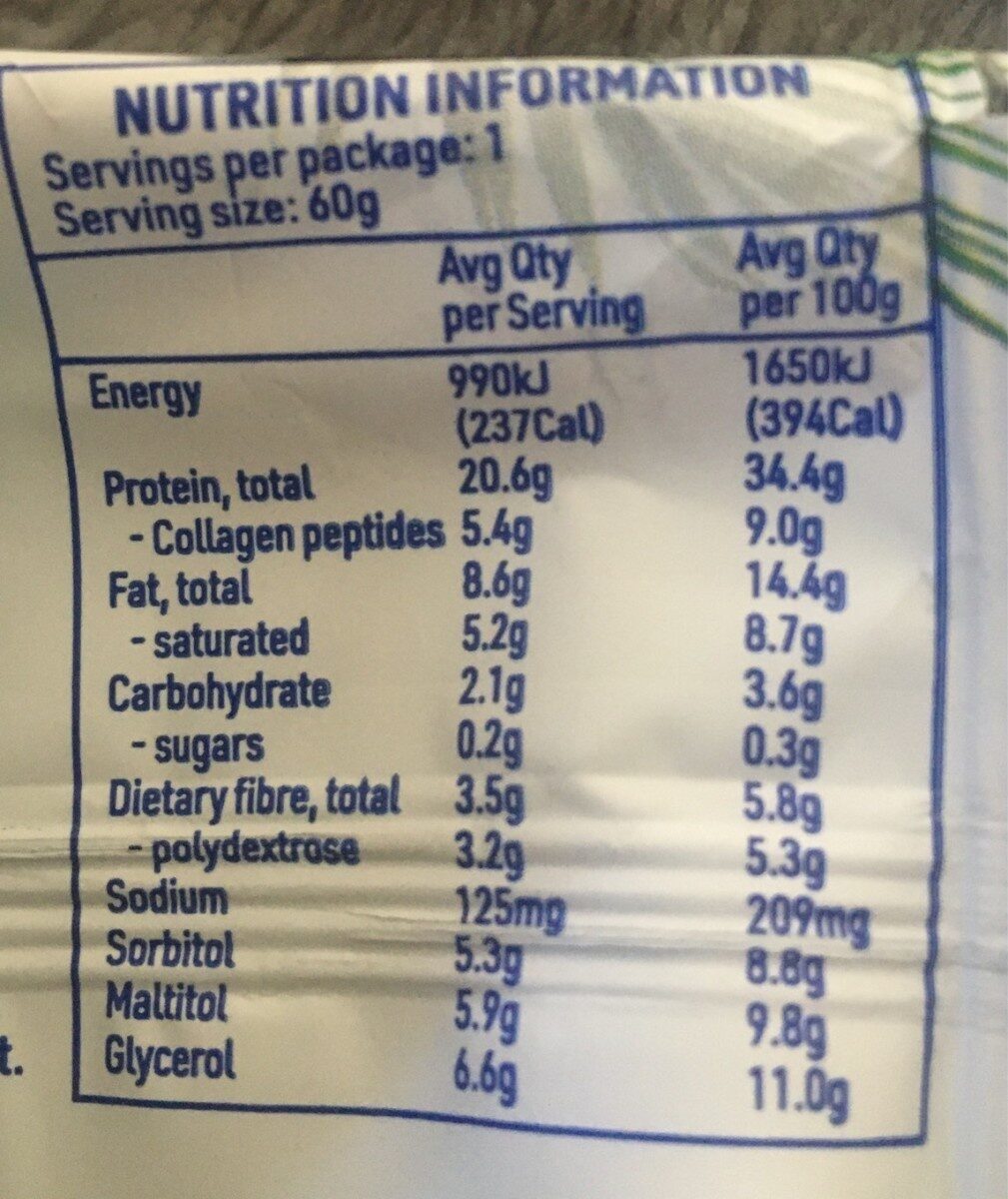 Collagen and protein bar - Nutrition facts