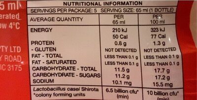 Probiotic Drink - Nutrition facts