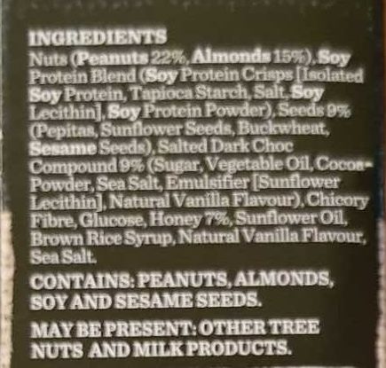 Carman's Gourmet Protein Bars Salted Dark Choc & Almond - Ingredients