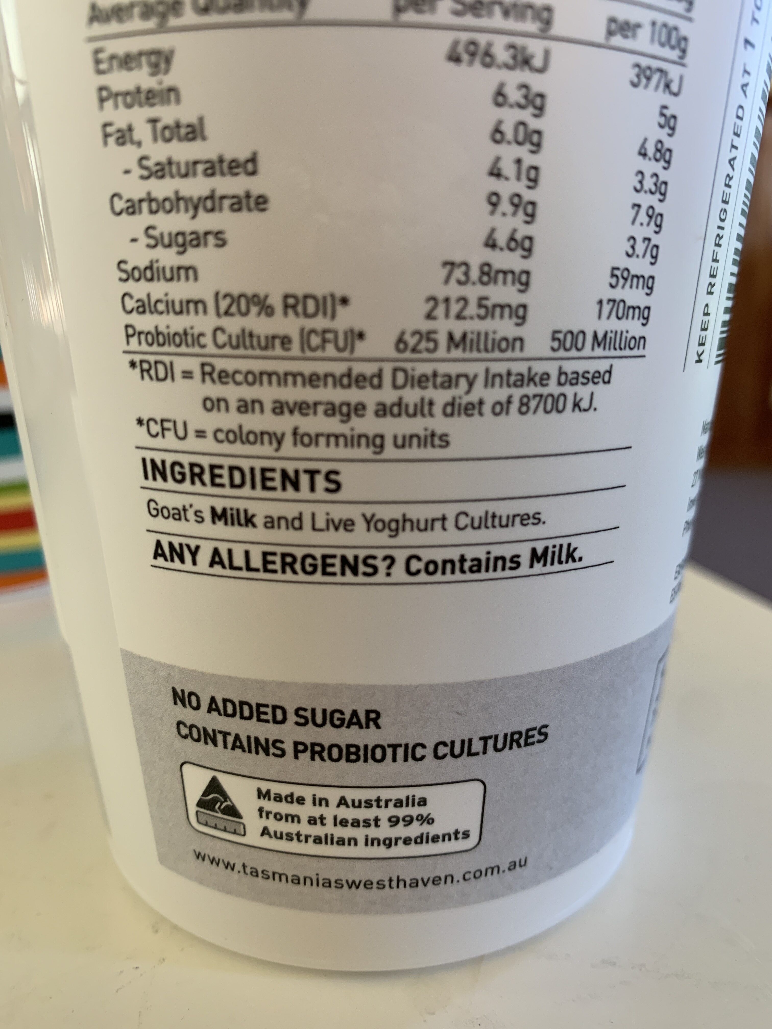 Natural Goat’s Milk Yoghurt - Ingredients