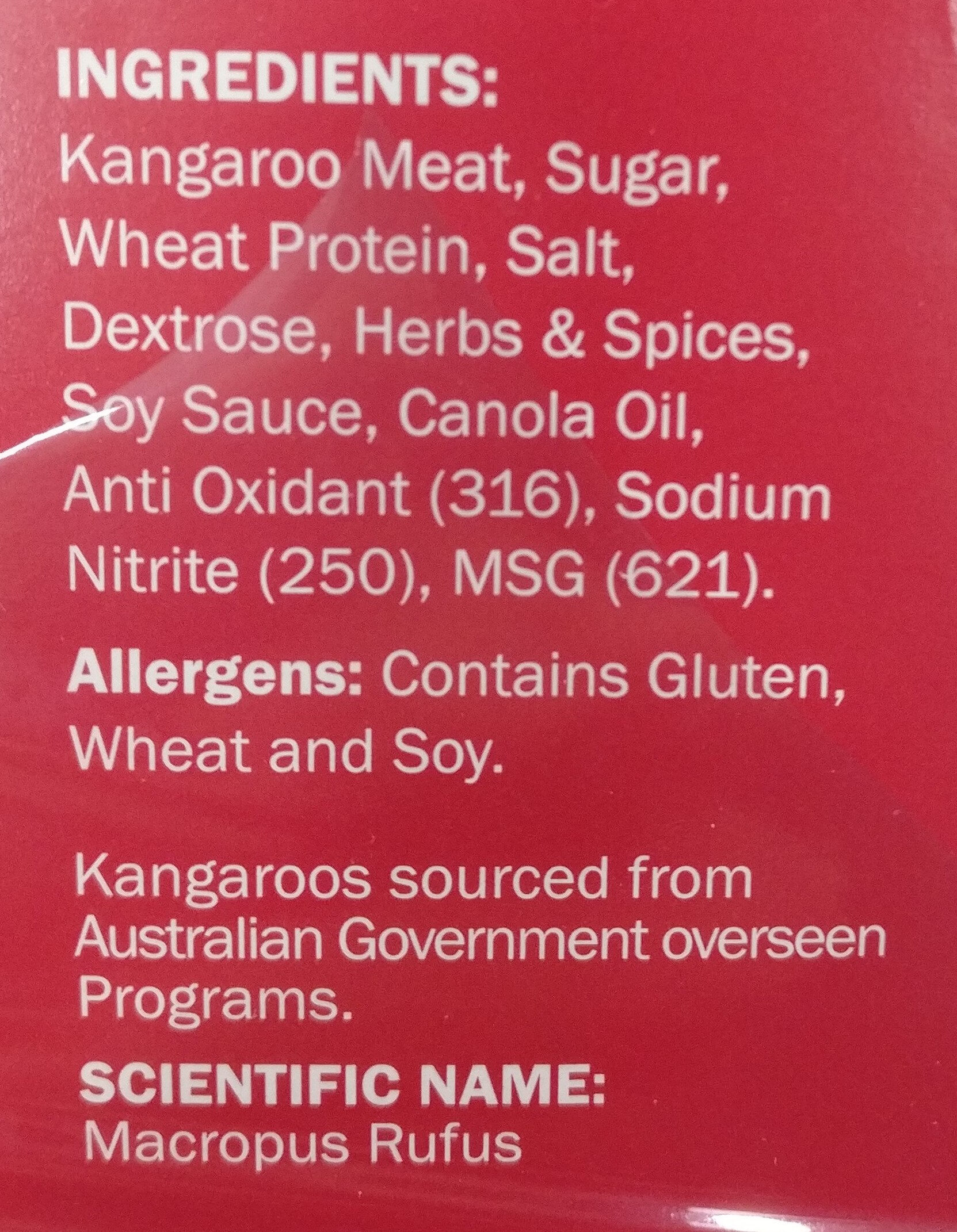 Australian Jerky Kangaroo Soft - Ingredients