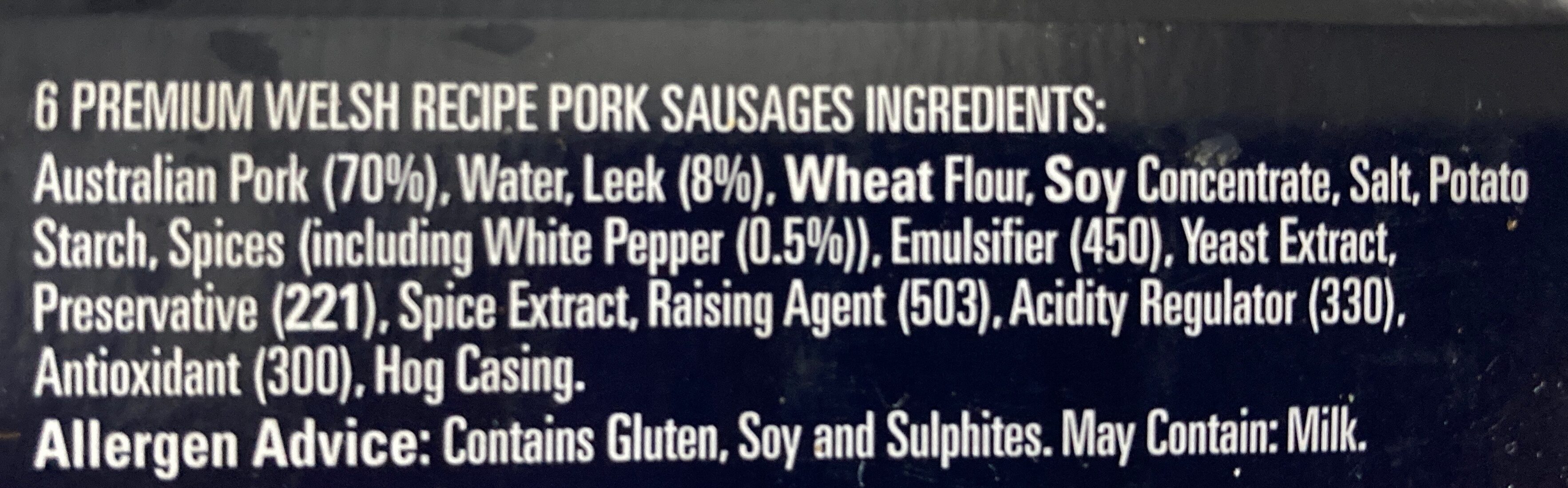 Welsh Recipe Pork Sausages - Ingredients