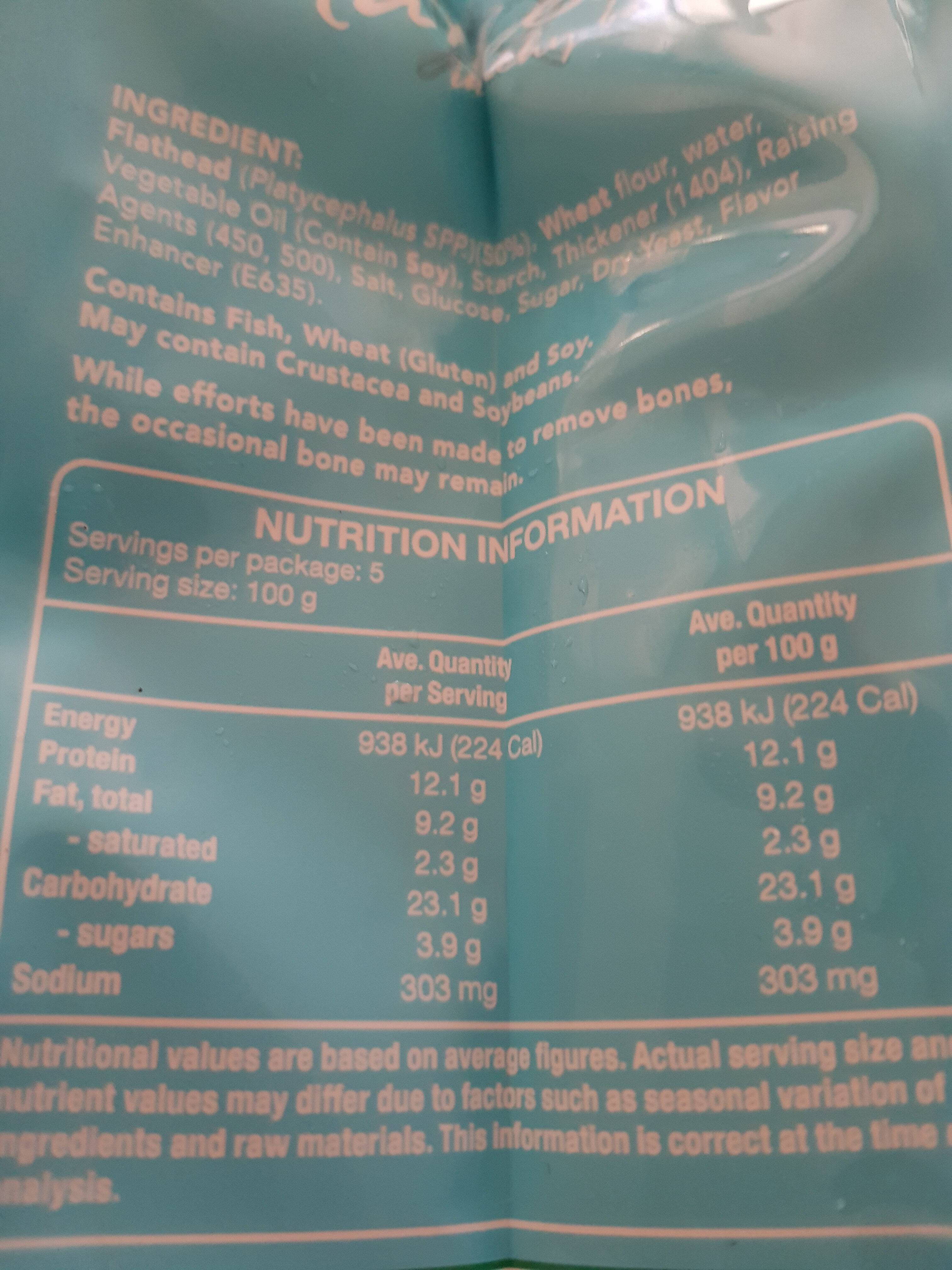 ocean chef flathead in crunchy batter - Nutrition facts