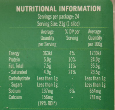 Natural Tasty Cheese Slices - Nutrition facts