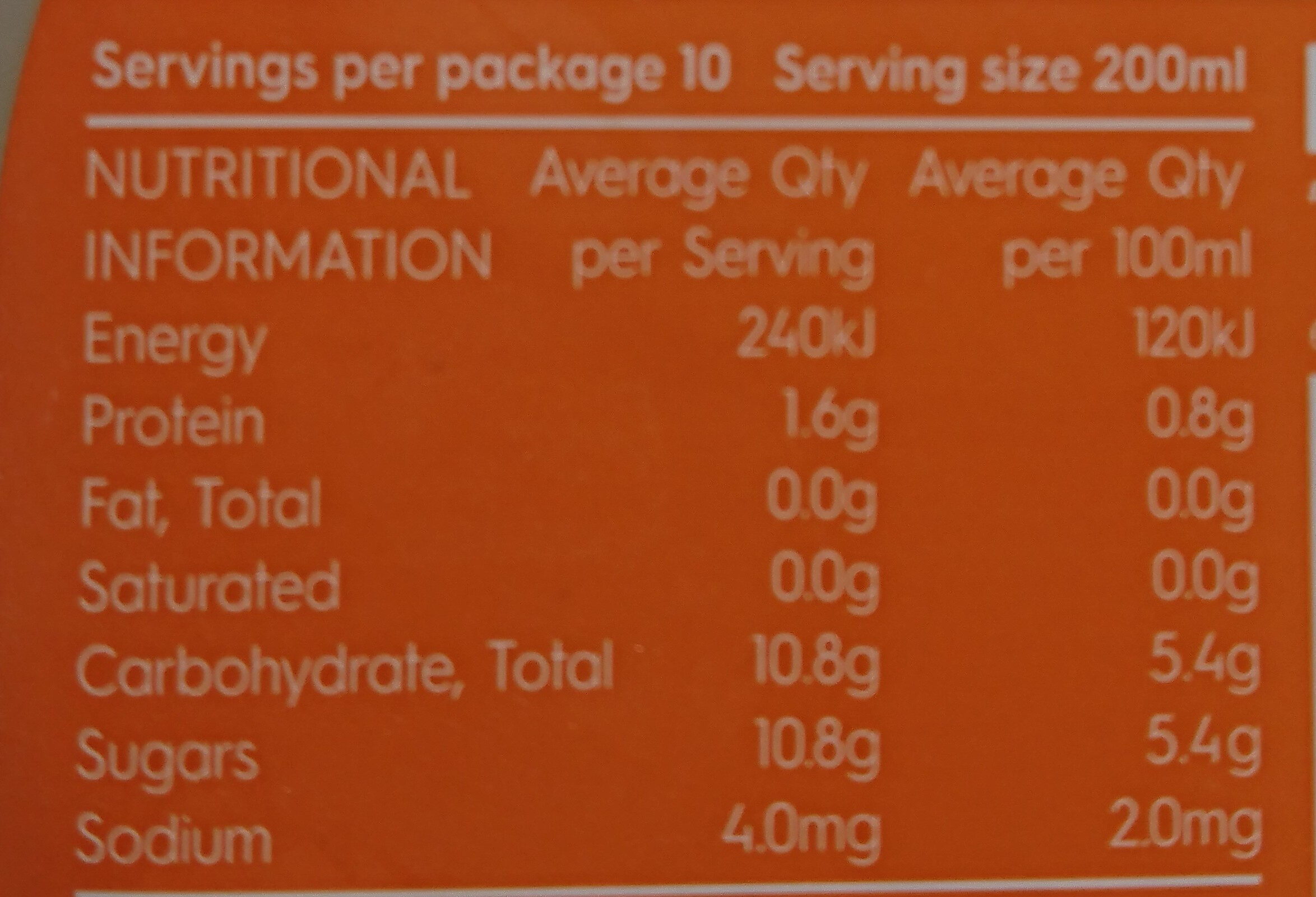 Hand picked orange juice - Nutrition facts