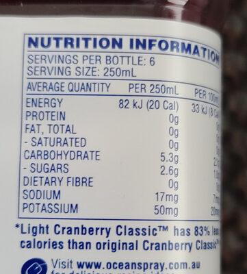 Cranberry classic Light - Nutrition facts