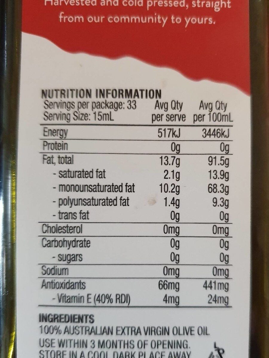 Extra virgin Olive oil - Nutrition facts