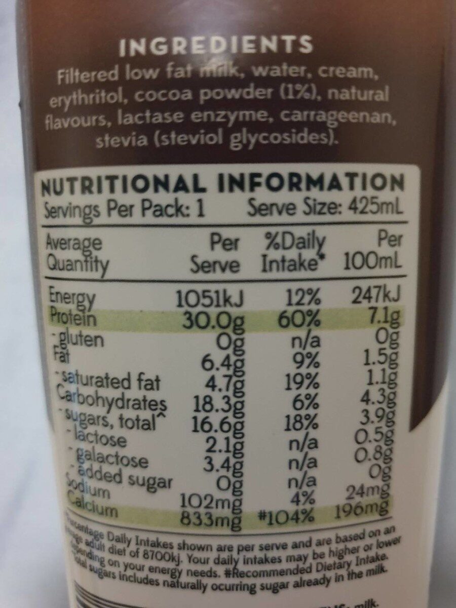 Protein Smoothie - Choc Honeycomb - Nutrition facts