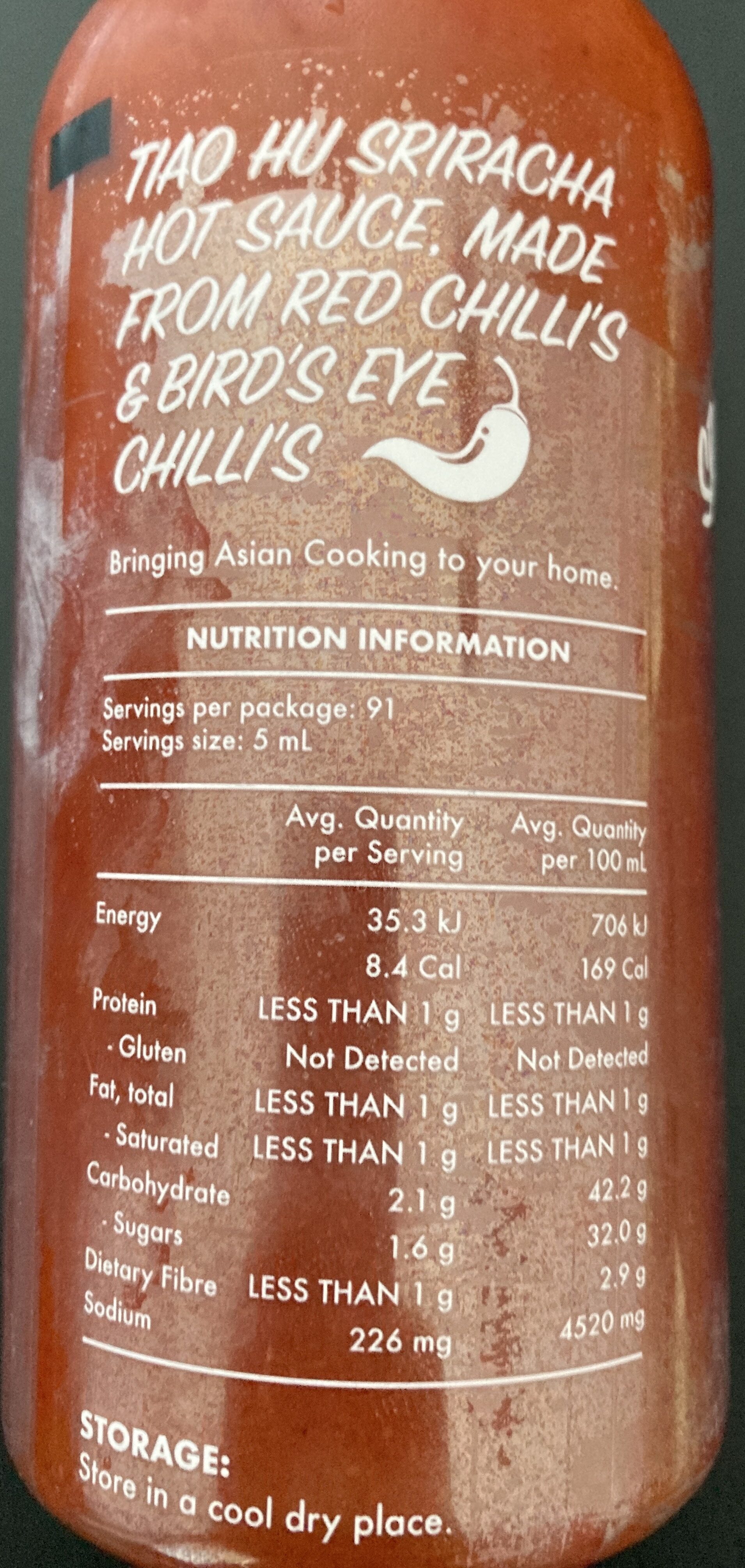 Sriracha Hot Sauce - Nutrition facts