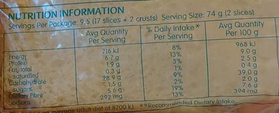 The One - White Sandwich Bread - Nutrition facts - fr
