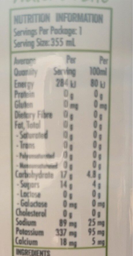 H2 Coco coconut water - Nutrition facts