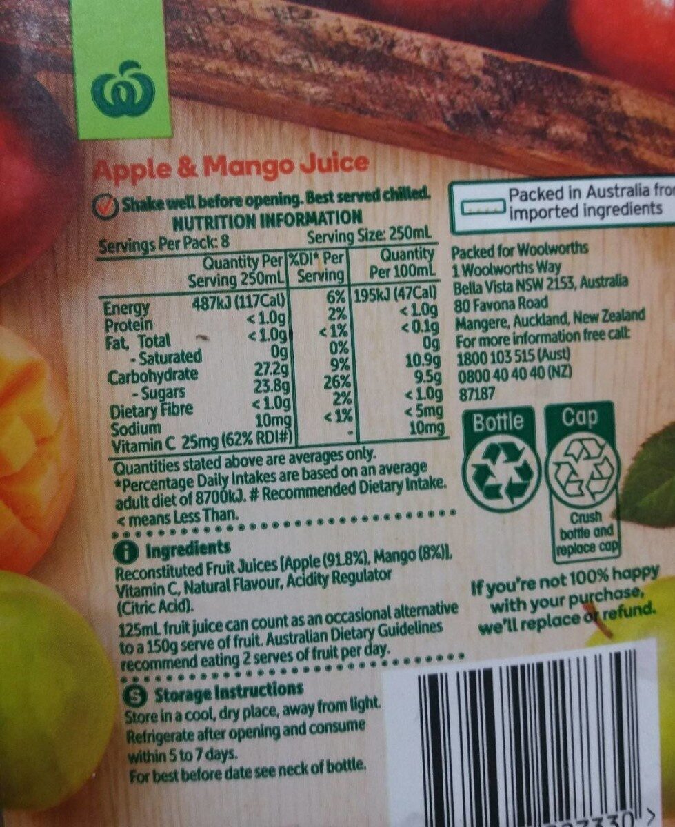 Apple & mango juice - Nutrition facts