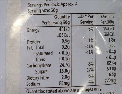 Dried Mango Slices - Nutrition facts