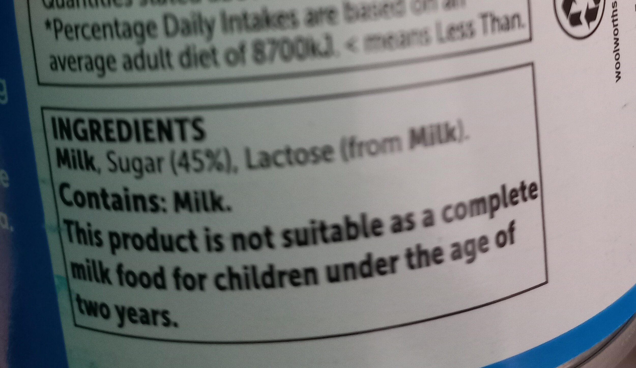 sweetened condensed milk - Ingredients