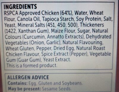 Chicken breast crumbed tenders - Ingredients