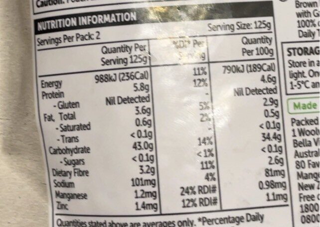 Marco brown rice - Nutrition facts